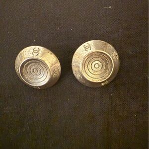 CHANEL Metallic Silver Button Pair